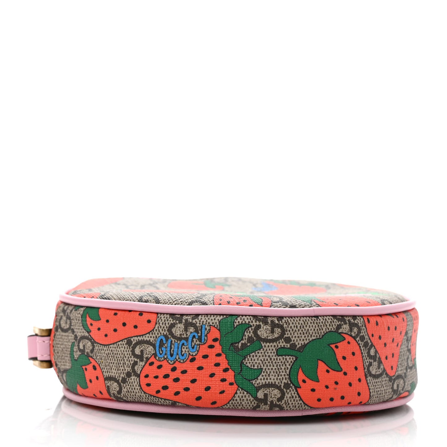 GG Supreme Monogram Strawberry Round Wrist Wallet