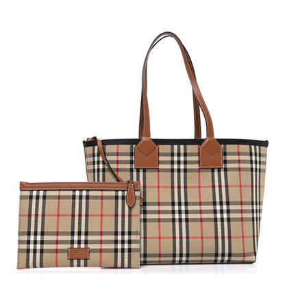 Burberry Cotton Vintage Check Medium London Tote Bag Briar Brown Black 3 of 11