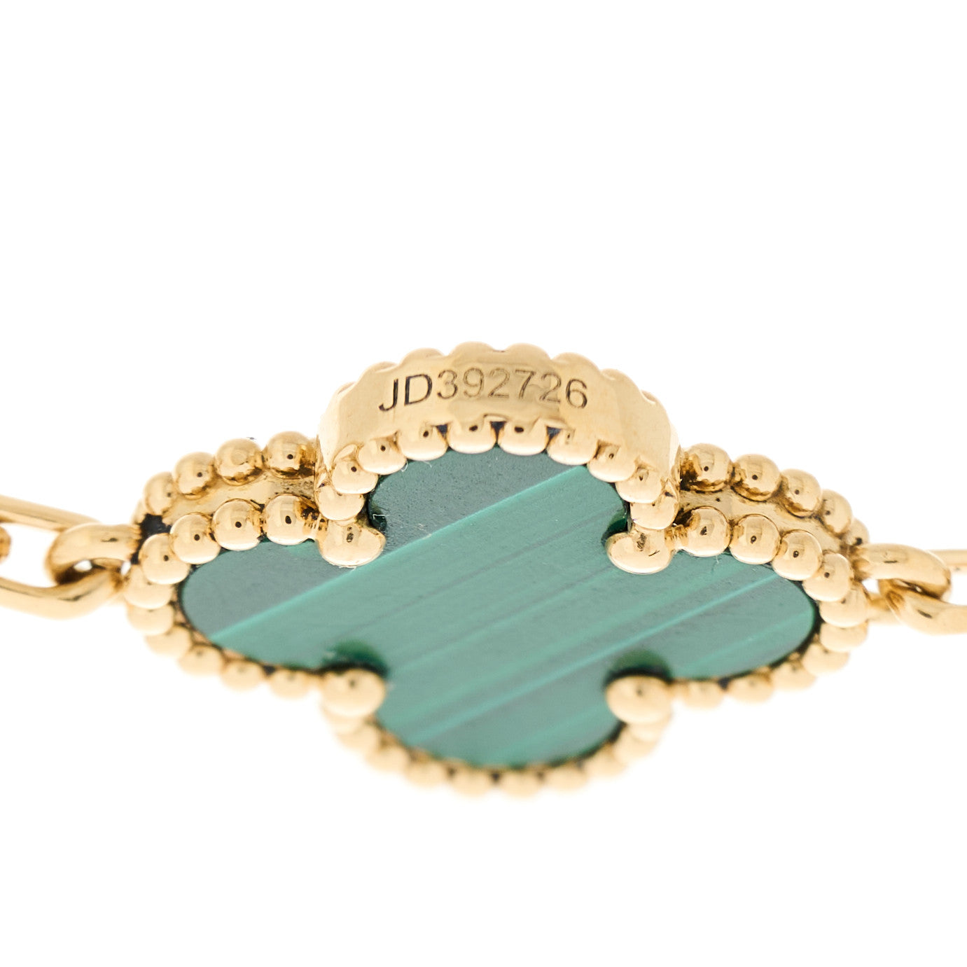 18K Yellow Gold Malachite 5 Motifs Vintage Alhambra Bracelet