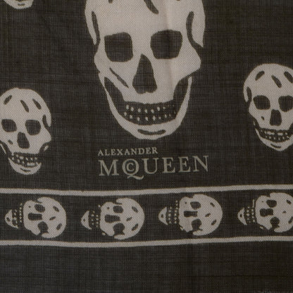 Alexander McQueen Wool Silk Cashmere Skull Scarf Black Ivory 4 of 6