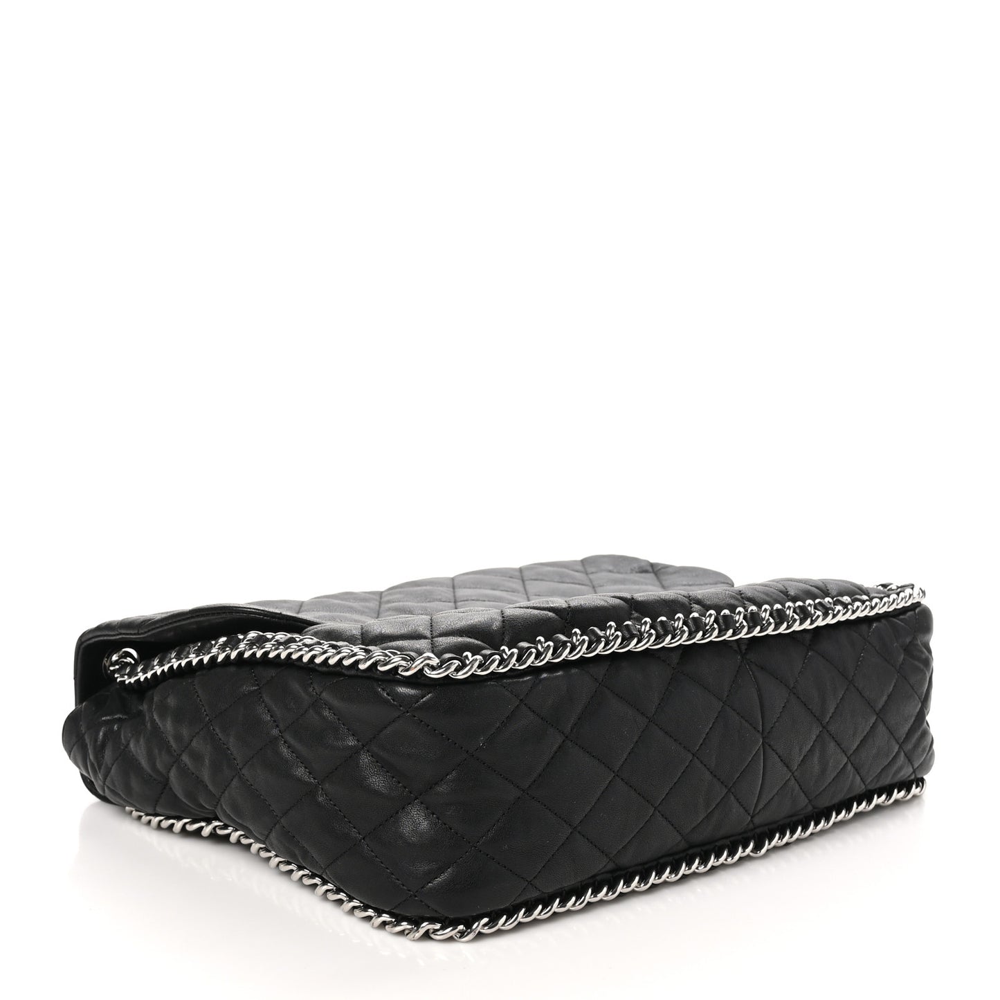 Washed Lambskin Quilted Maxi Chain Around Flap Black