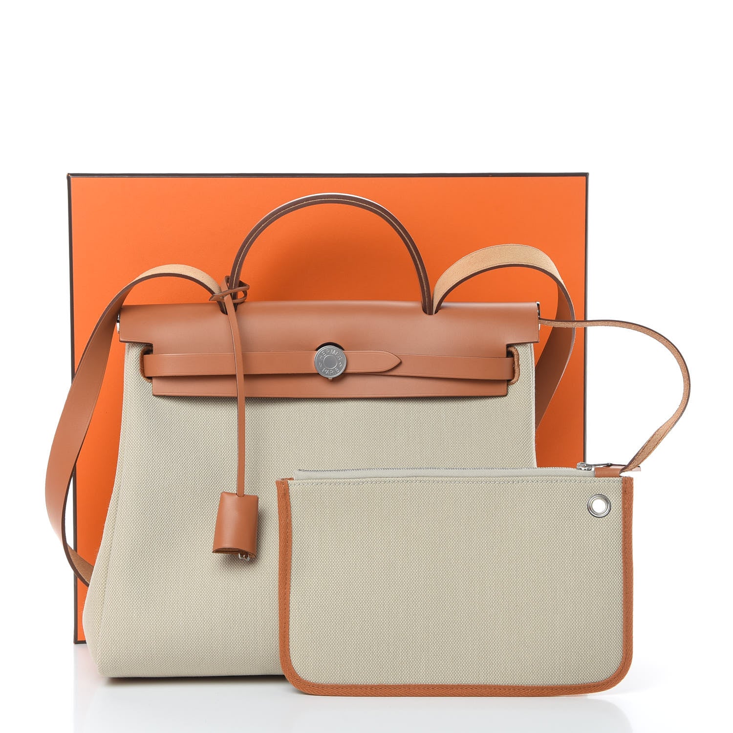 Hermes Military Toile Vache Hunter Herbag Zip Retourne 31 PM Beton Naturel 12 of 12