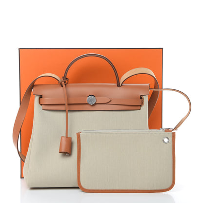 Hermes Military Toile Vache Hunter Herbag Zip Retourne 31 PM Beton Naturel 12 of 12
