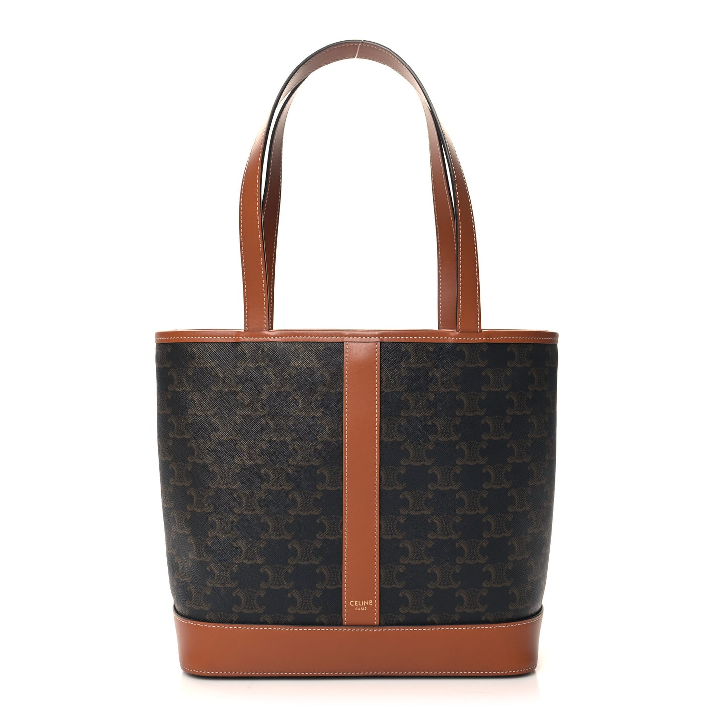 Triomphe Canvas Calfskin Small Cabas Bag Tan
