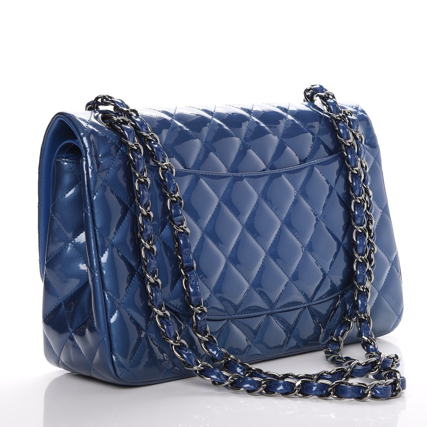 Patent Quilted Jumbo Double Flap Blue