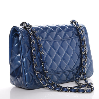 Chanel Patent Quilted Jumbo Double Flap Blue 3 of 12