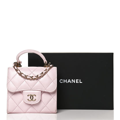Chanel Lambskin Quilted Top Handle Clutch With Chain Light Pink 14 of 14