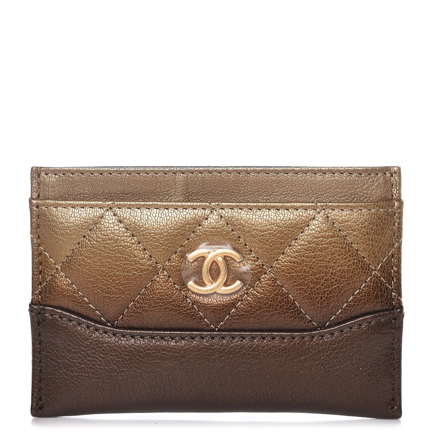 Chanel Metallic Goatskin Quilted Gabrielle Card Holder Bronze 1 of 9