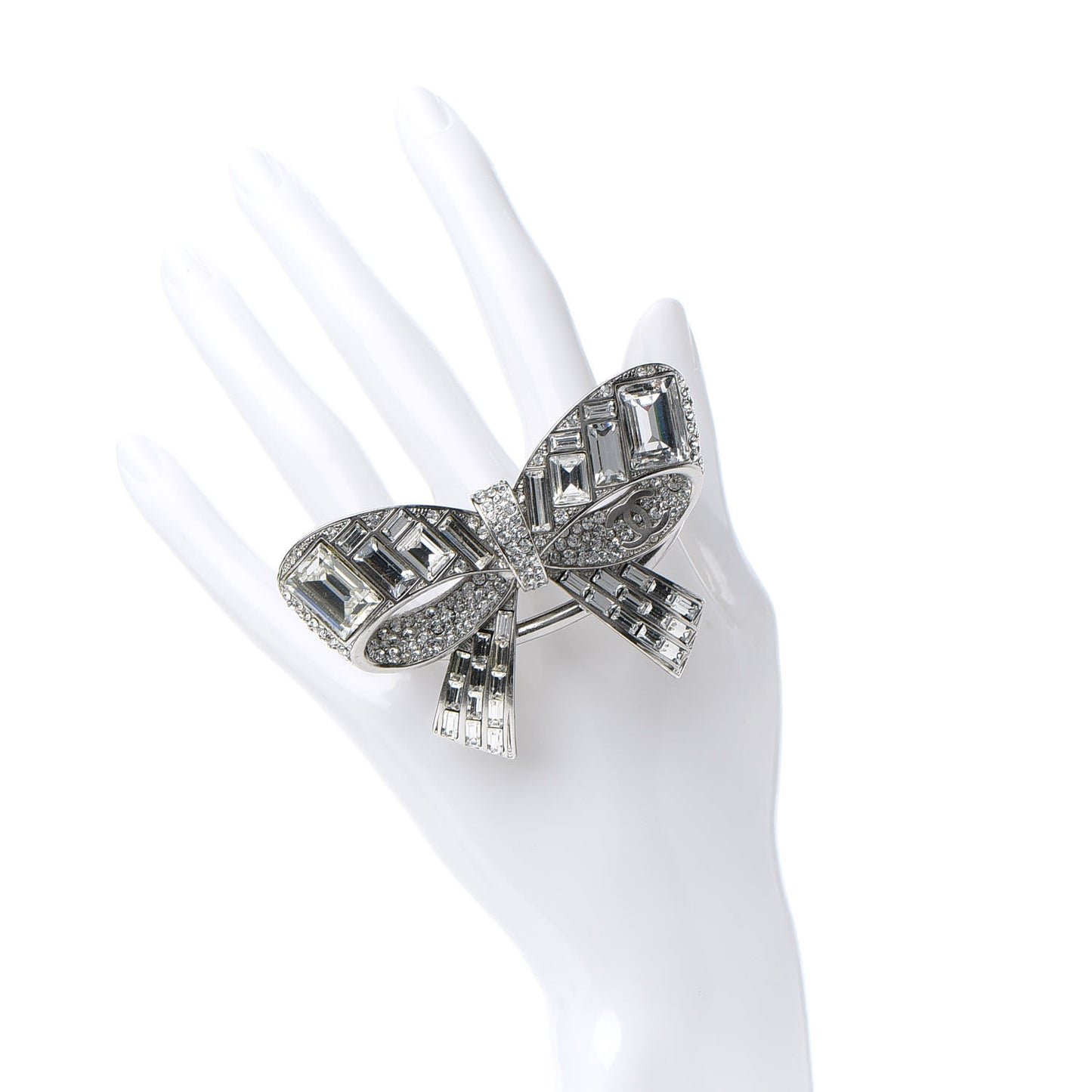 Baguette Crystal CC Bow Cuff Silver