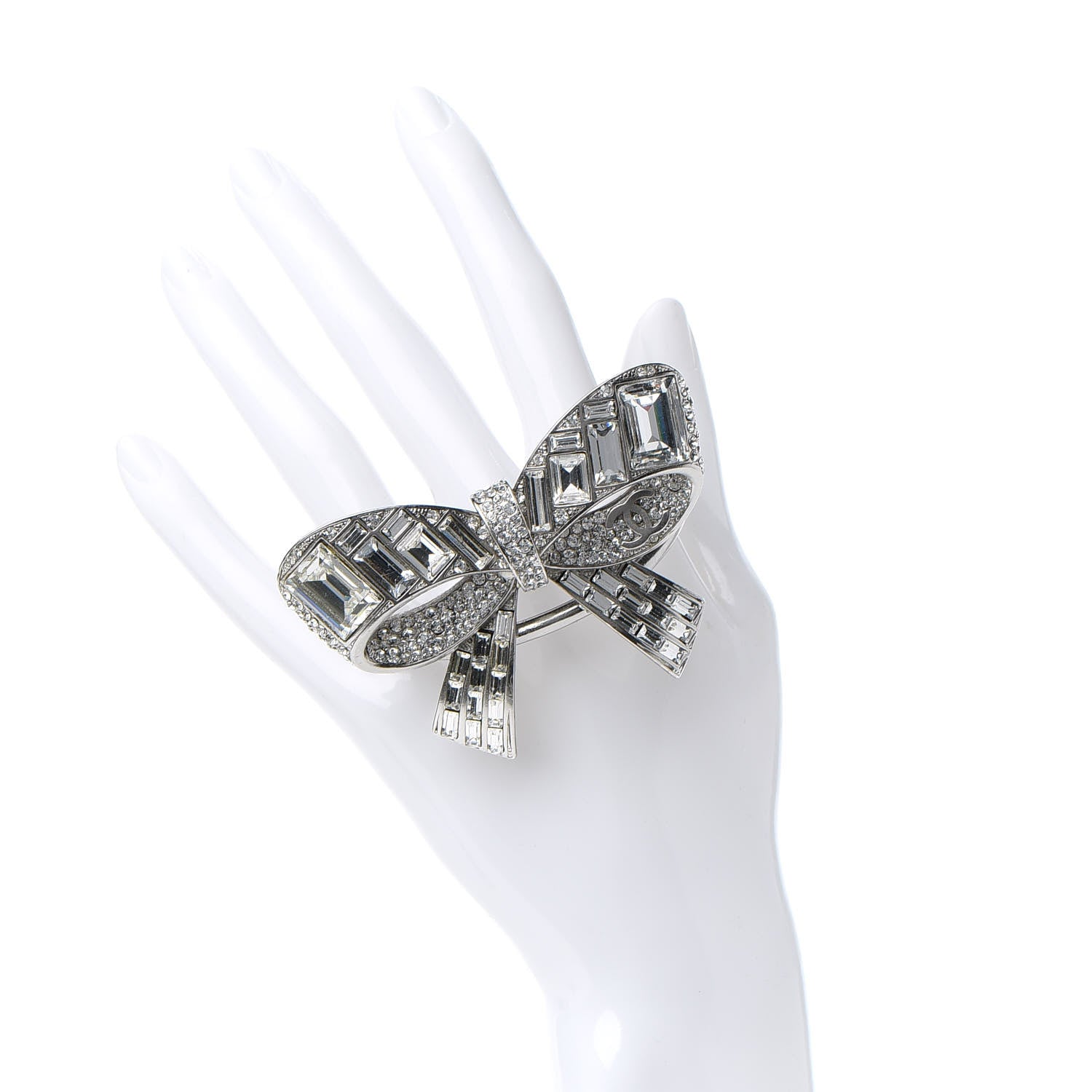 Chanel Baguette Crystal CC Bow Cuff Silver 2 of 5