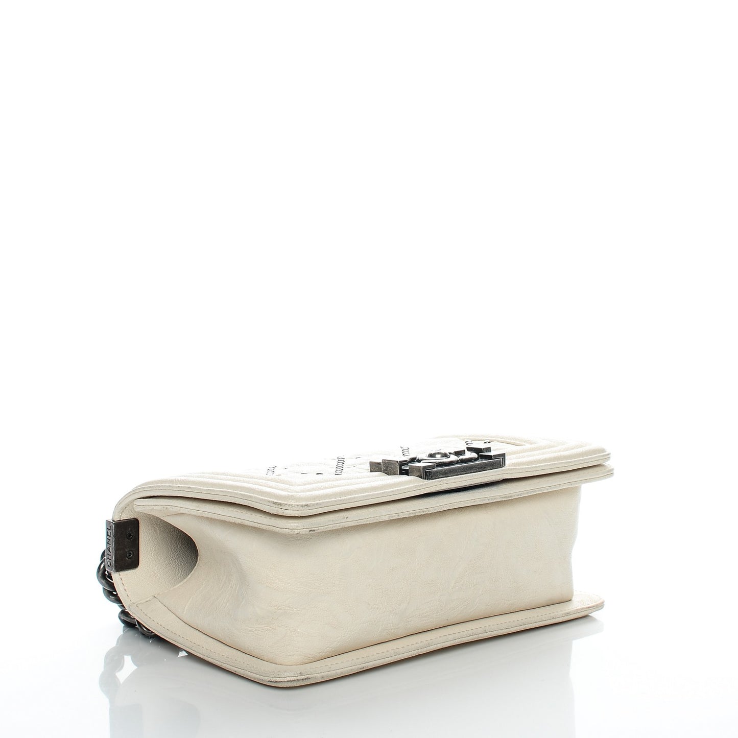 Crumpled Lambskin Small Studded Boy Flap White