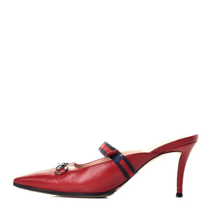 Gucci Malaga Kid Sylvie Web Cross Strap Mid-Heel Slides 37.5 Hibiscus Red 1 of 8