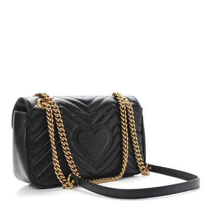 Gucci Calfskin Matelasse Small GG Marmont Shoulder Bag Black 2 of 10