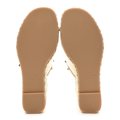 Valentino Garavani Calfskin Silk Rockstud Torchon Espadrille Wedge 25/115mm Slide Sandals 39 Light Ivory 6 of 10