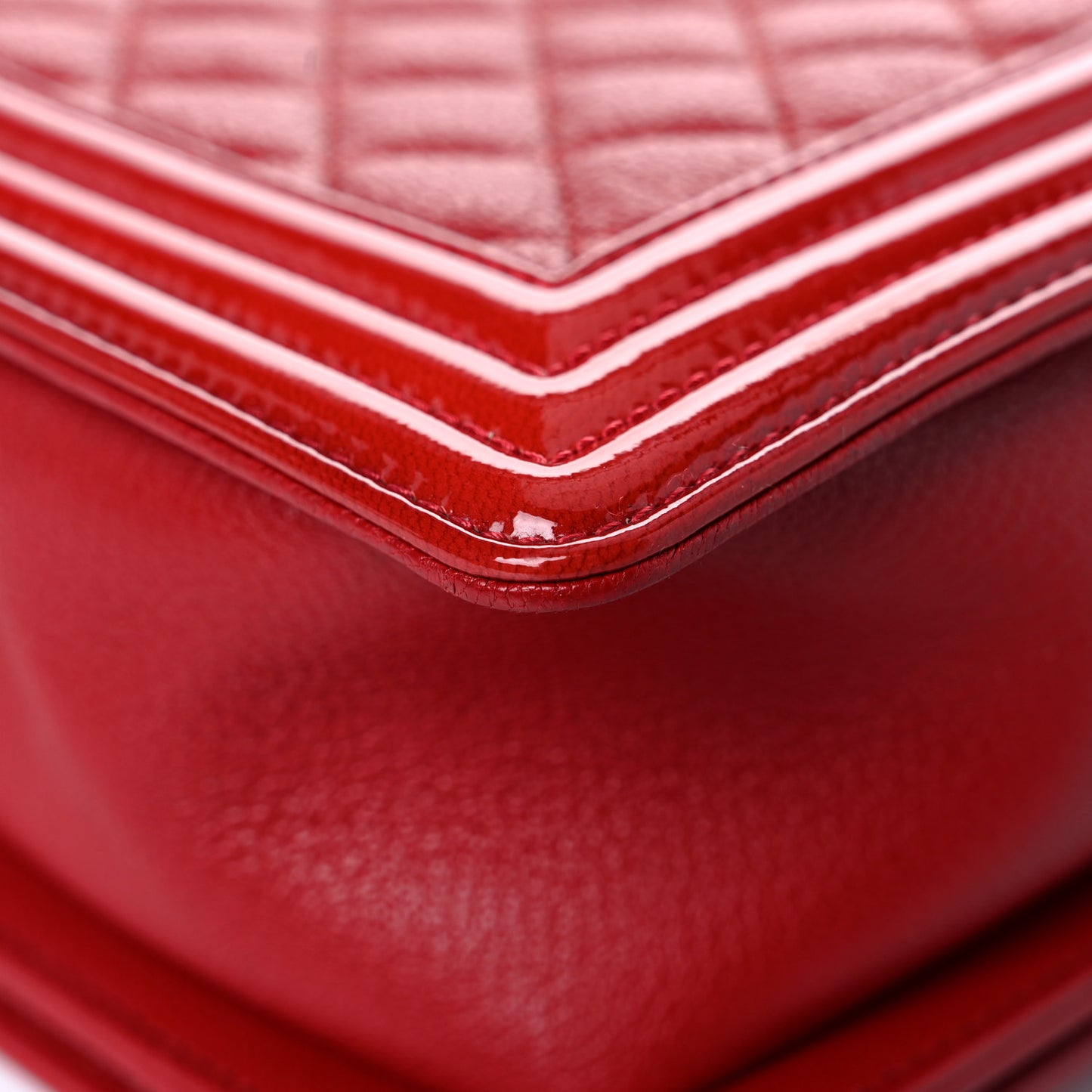 Patent Goatskin Quilted New Medium Boy Flap Red