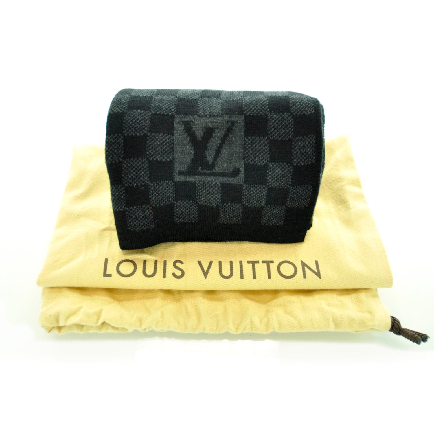Louis Vuitton Petit Damier Black Knit Wool Scarf 3 of 4
