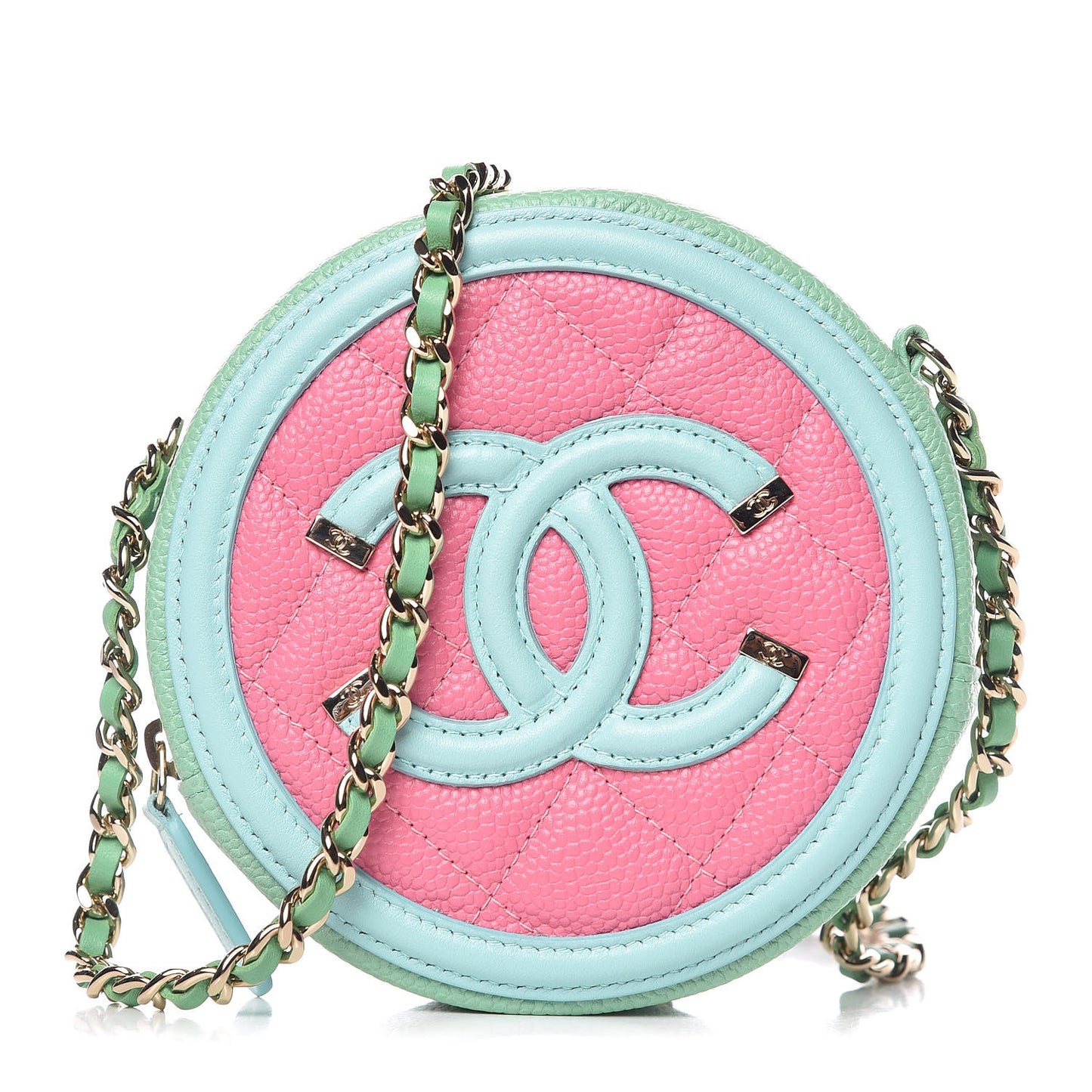 Caviar Quilted Round Filigree Crossbody Pink Blue Green