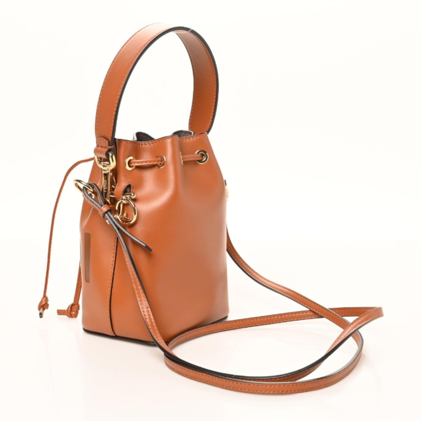 Vitello King F is Fendi Logo Embossed Mini Mon Tresor Bucket Bag Cuoio