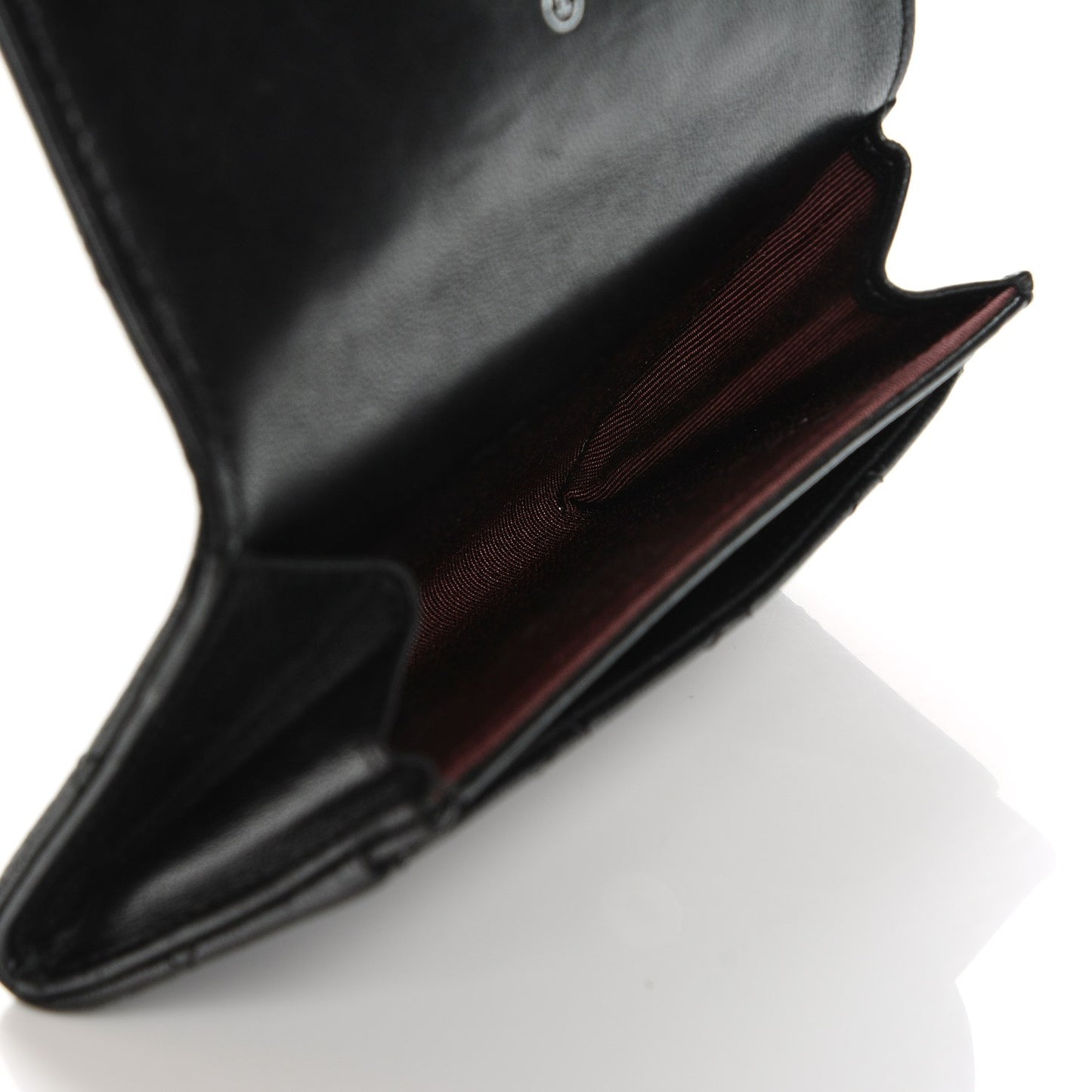 Lambskin Quilted Flap Card Holder Black