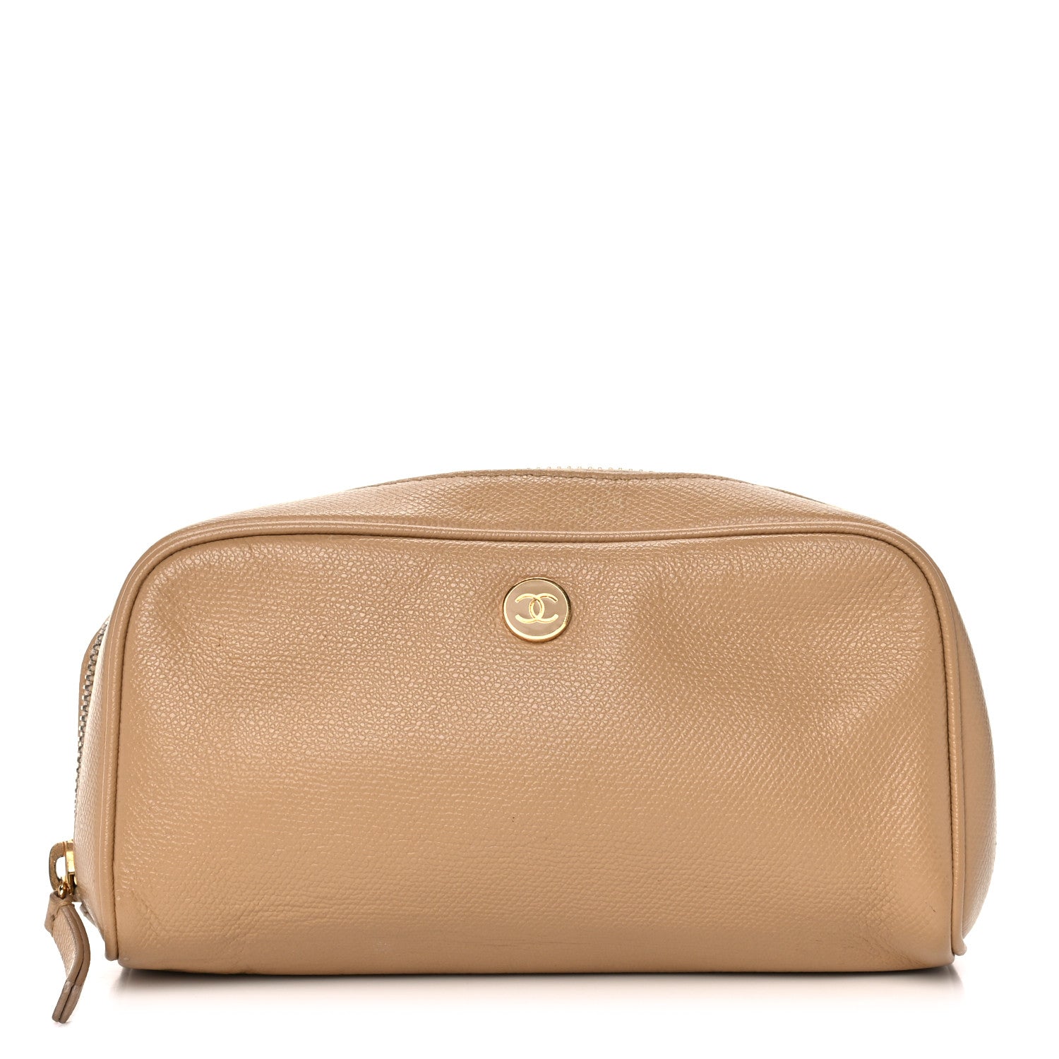 Chanel Grained Calfskin CC Button Pouch Cosmetic Case Beige 1 of 16