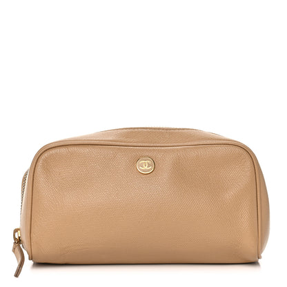 Chanel Grained Calfskin CC Button Pouch Cosmetic Case Beige 1 of 16