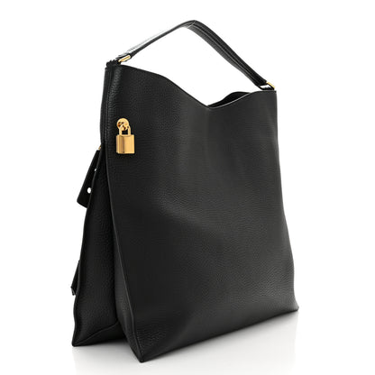 Tom Ford Pebbled Calfskin Large Alix Padlock Zip Hobo Bag Black 3 of 9