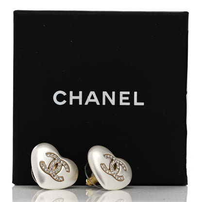 Chanel Pearl Crystal CC Heart Earrings Gold 5 of 5