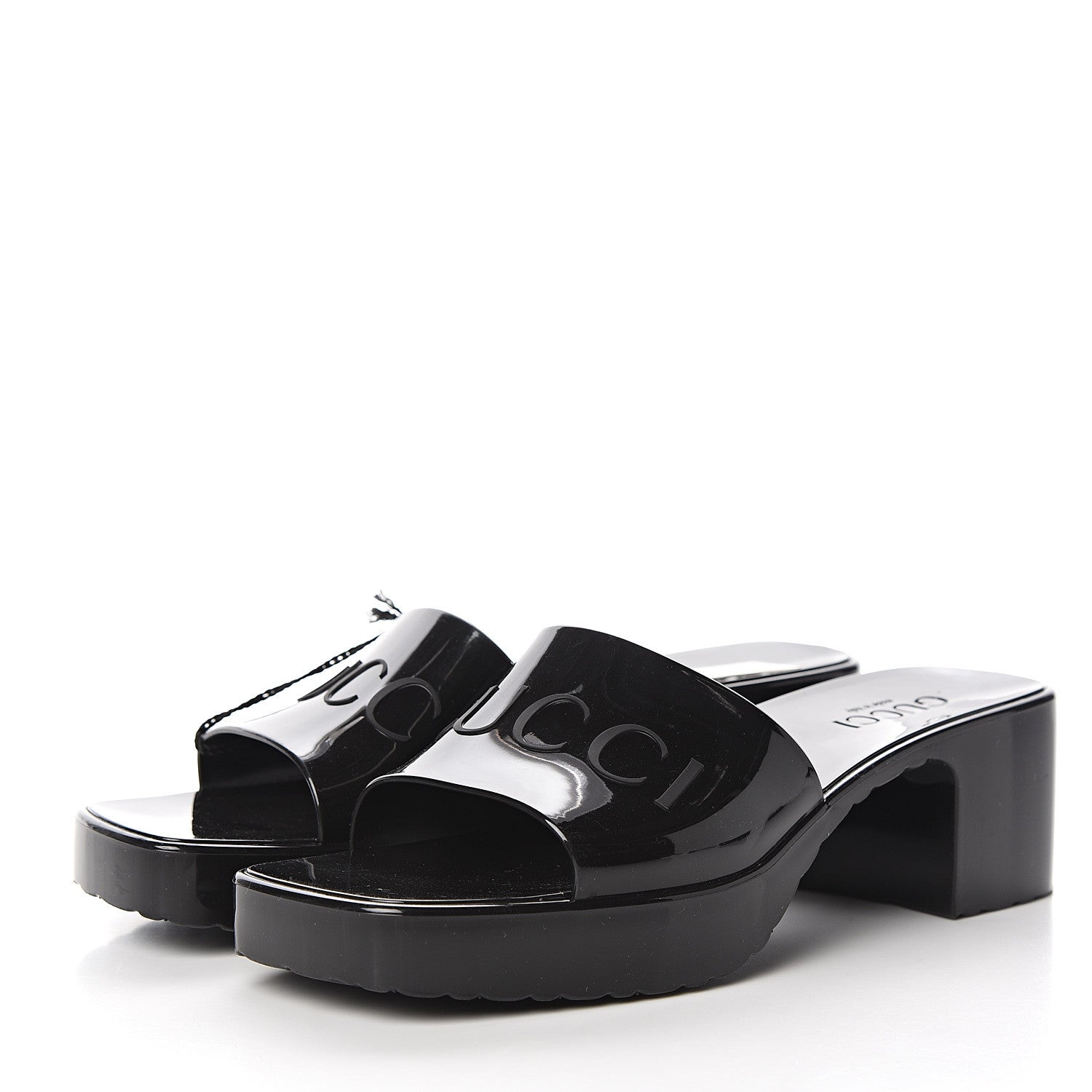 Gucci Rubber Gucci Logo Womens Platform 20/60mm Slide Sandals 37 Black 3 of 9