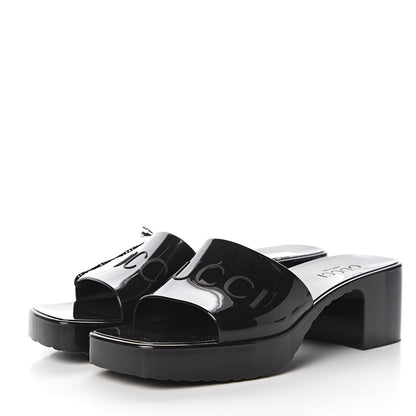 Gucci Rubber Gucci Logo Womens Platform 20/60mm Slide Sandals 37 Black 3 of 9