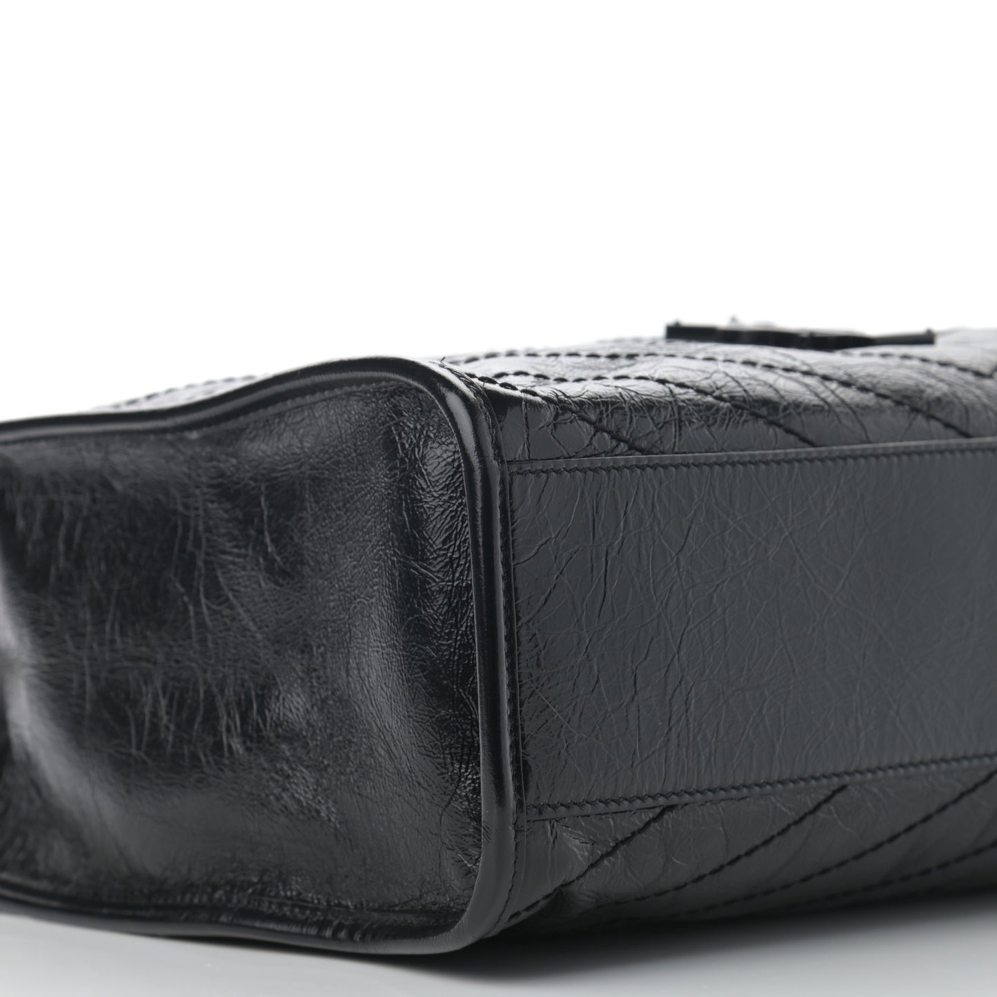 Crinkled Calfskin Matelasse Monogram Medium Niki Shopper Tote Black