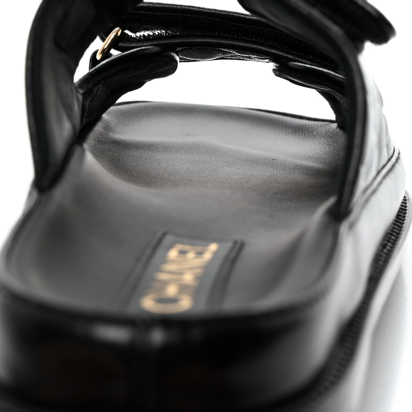 Lambskin Quilted Velcro Dad Chain CC Slide Sandals 37 Black