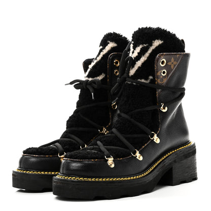 Louis Vuitton Grained Calfskin Shearling LV Beaubourg Ankle Boots 37.5 Black 4 of 9