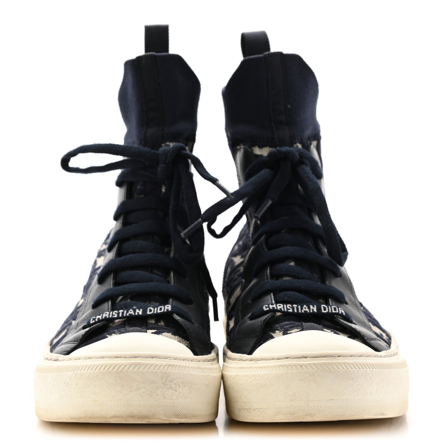 Christian Dior Technical Knit Calfskin Oblique Womens Walk'n Dior High Top Sneakers 37 Deep Blue 2 of 14