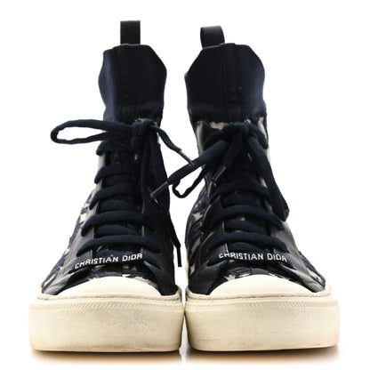 Christian Dior Technical Knit Calfskin Oblique Womens Walk'n Dior High Top Sneakers 37 Deep Blue 2 of 14