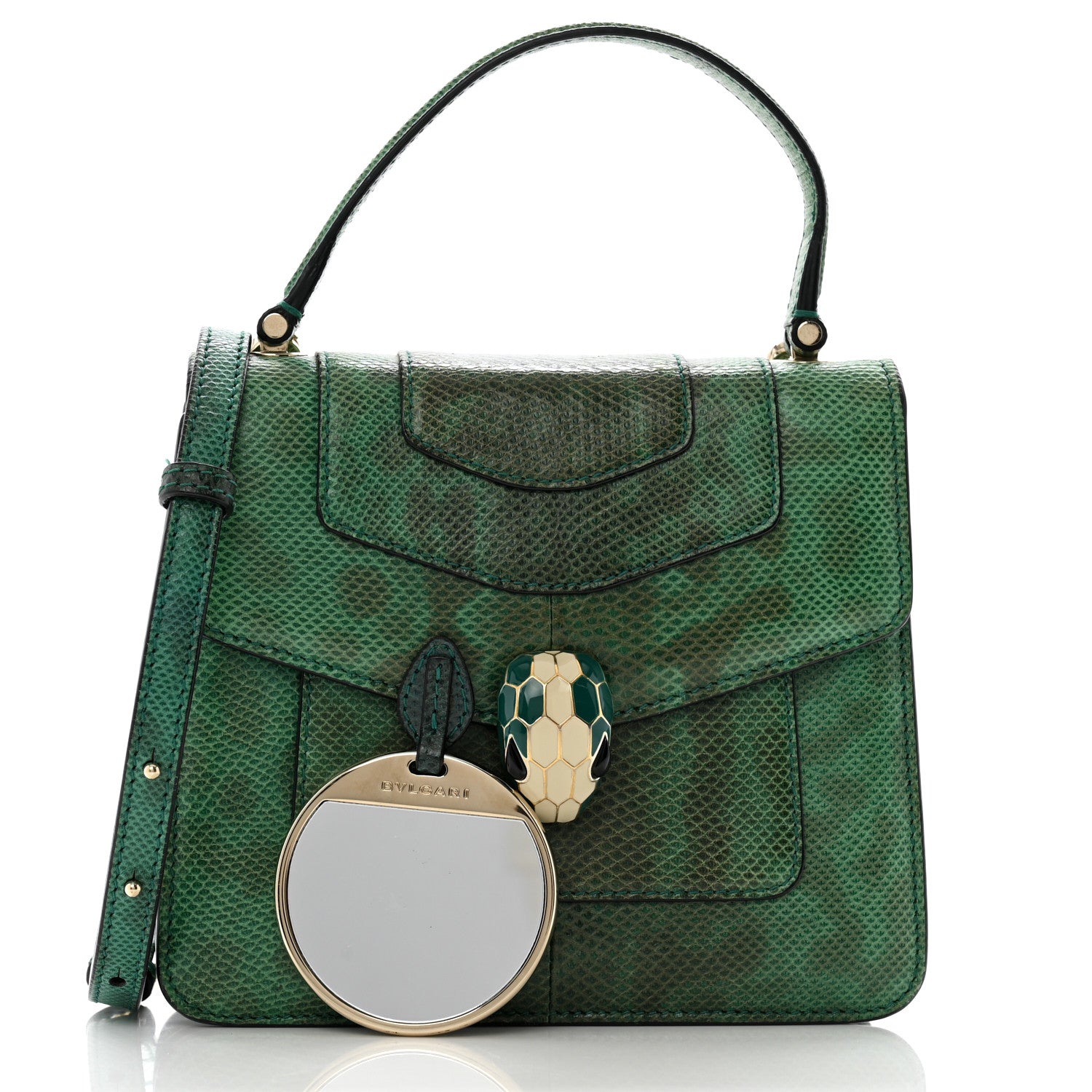 Bulgari Shiny Karung Serpenti Forever Top Handle Green 3 of 14