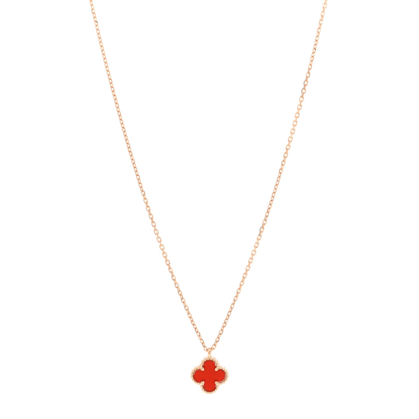 18K Rose Gold Carnelian Sweet Alhambra Pendant Necklace