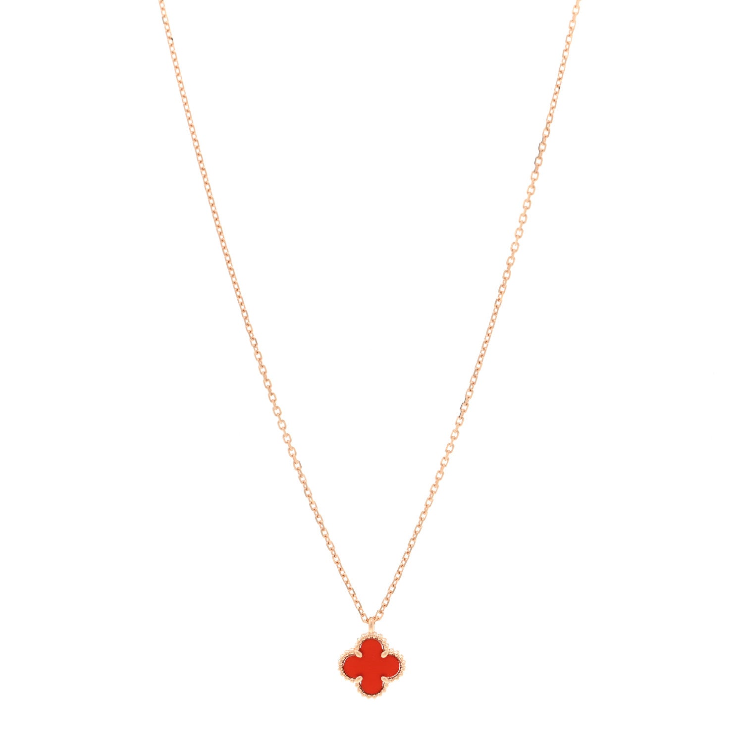 Van Cleef & Arpels 18K Rose Gold Carnelian Sweet Alhambra Pendant Necklace 1 of 5