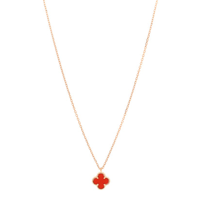 Van Cleef & Arpels 18K Rose Gold Carnelian Sweet Alhambra Pendant Necklace 1 of 5