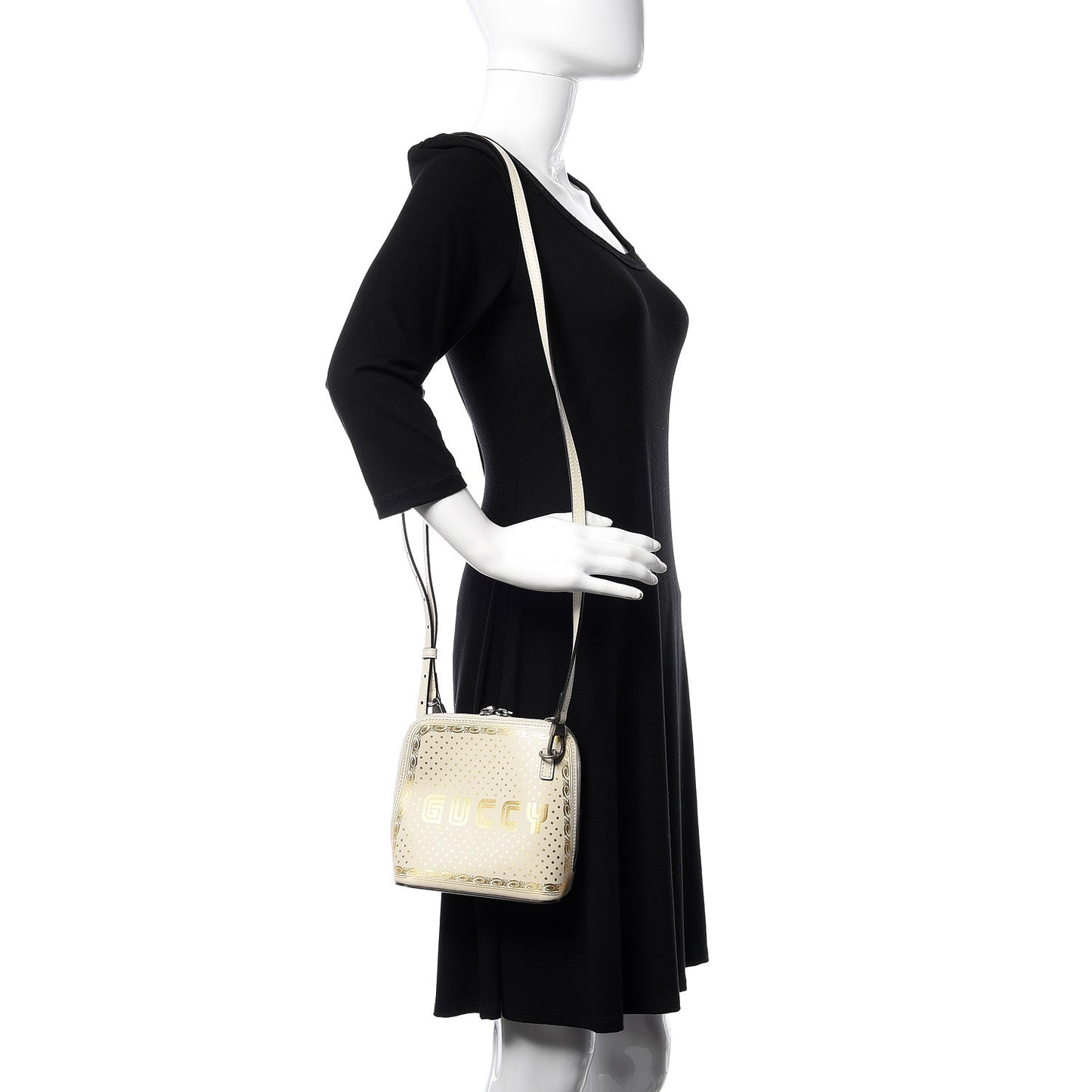 X SEGA Calfskin GUCCY Stars Mini Dome Shoulder Bag Mystic White Gold