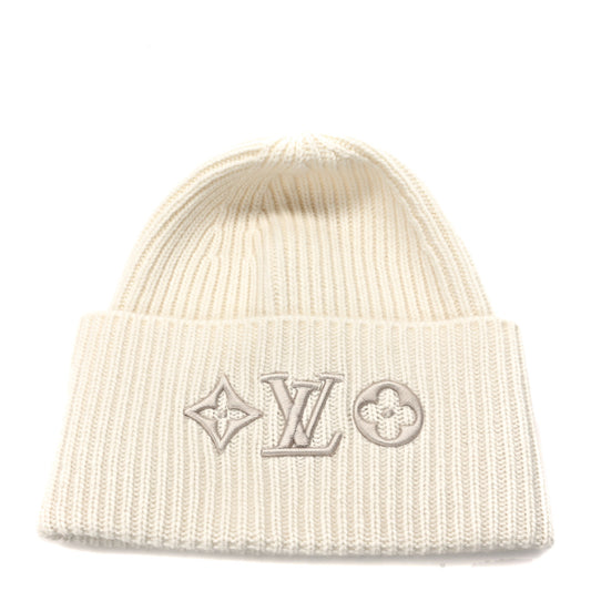 Wool Monogram LV Headline Beanie Hat White