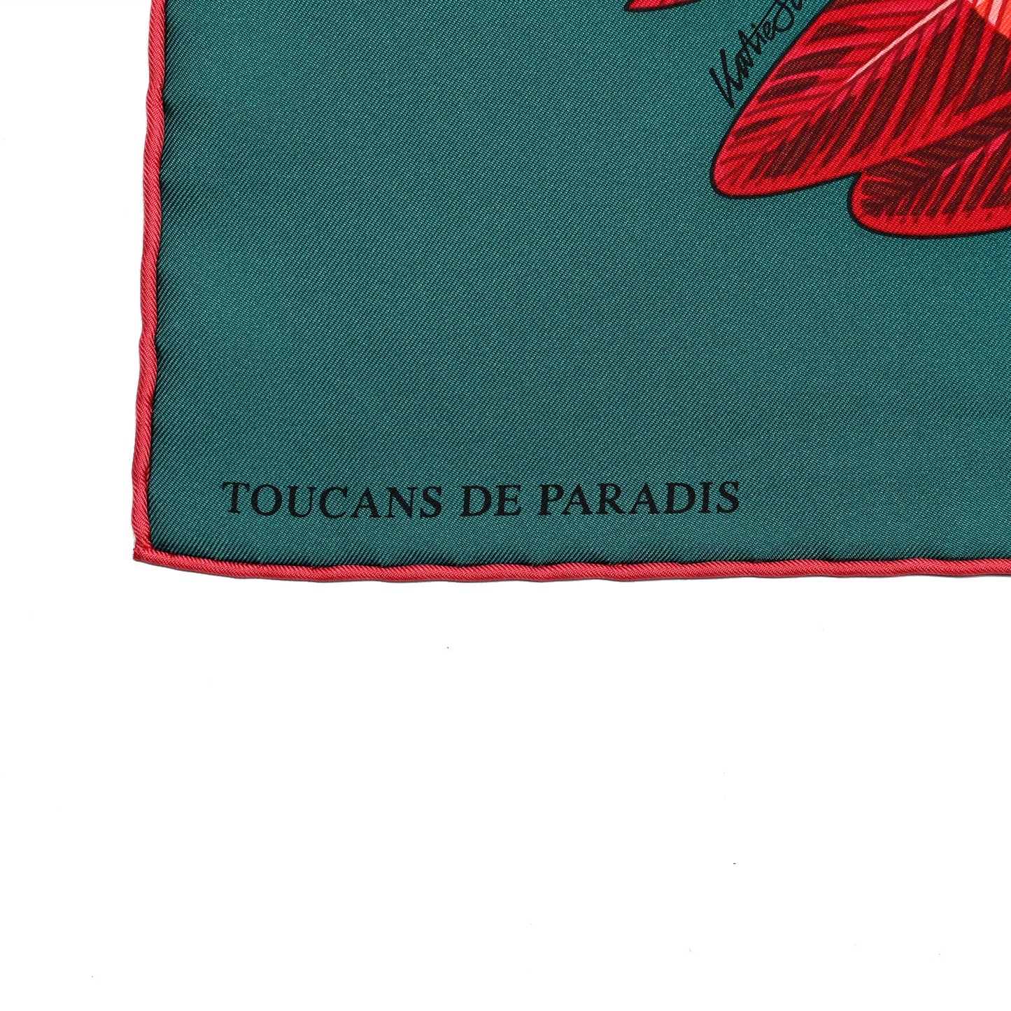 Silk Toucans De Paradis Scarf 90 Vert Fuchsia Rouge