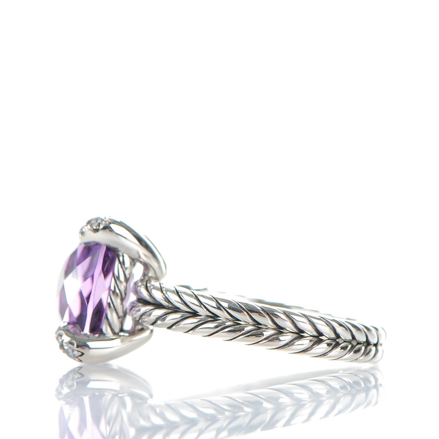 Sterling Silver Diamond Amethyst 11mm Chatelaine Ring 53 6.5
