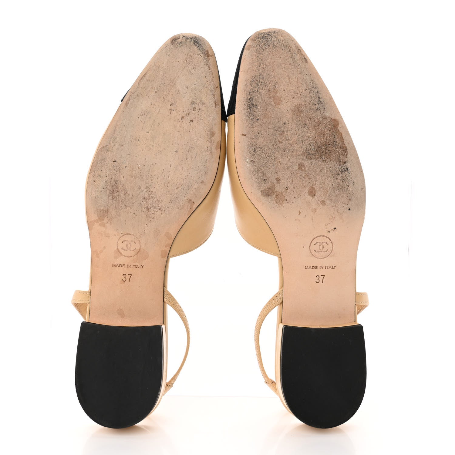 Chanel Goatskin Grosgrain Cap Toe CC Slingback Sandals 37 Beige Black 5 of 15