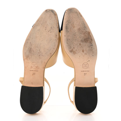 Chanel Goatskin Grosgrain Cap Toe CC Slingback Sandals 37 Beige Black 5 of 15