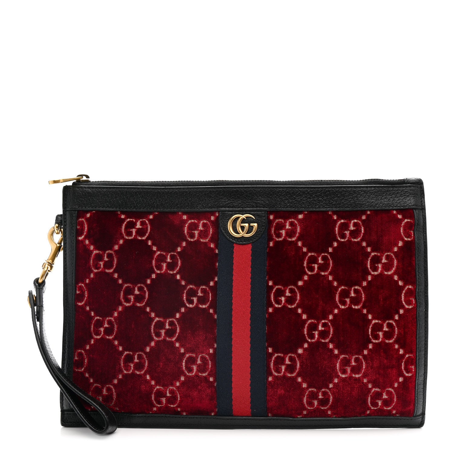 Gucci Velvet GG Monogram Textured Calfskin Web Ophidia Wristlet