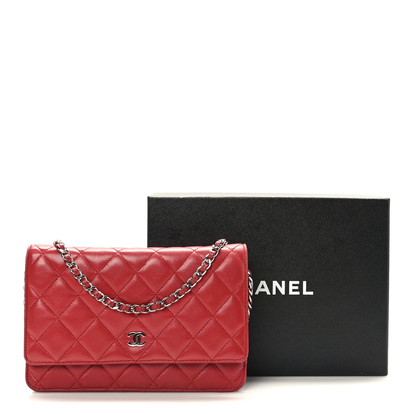 Lambskin Quilted Wallet On Chain WOC Red
