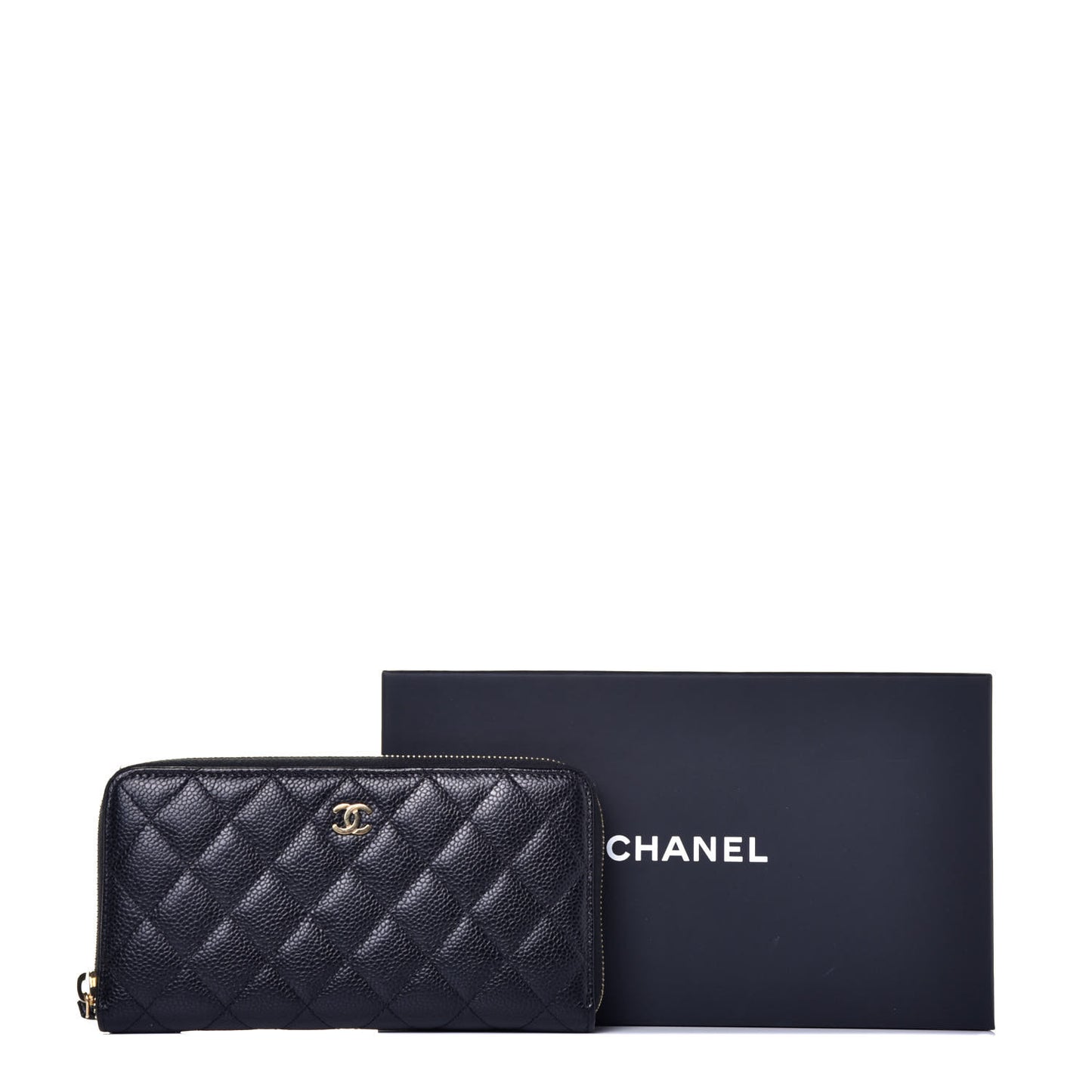 Caviar Quilted Large Gusset Zip Around Wallet Black