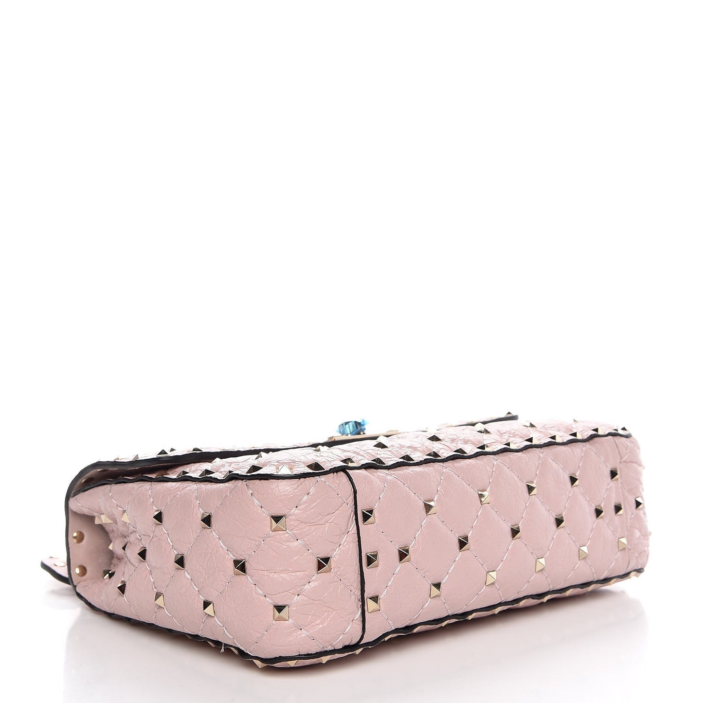 Craquele Nappa Medium Rockstud Spike Shoulder Bag Water Rose
