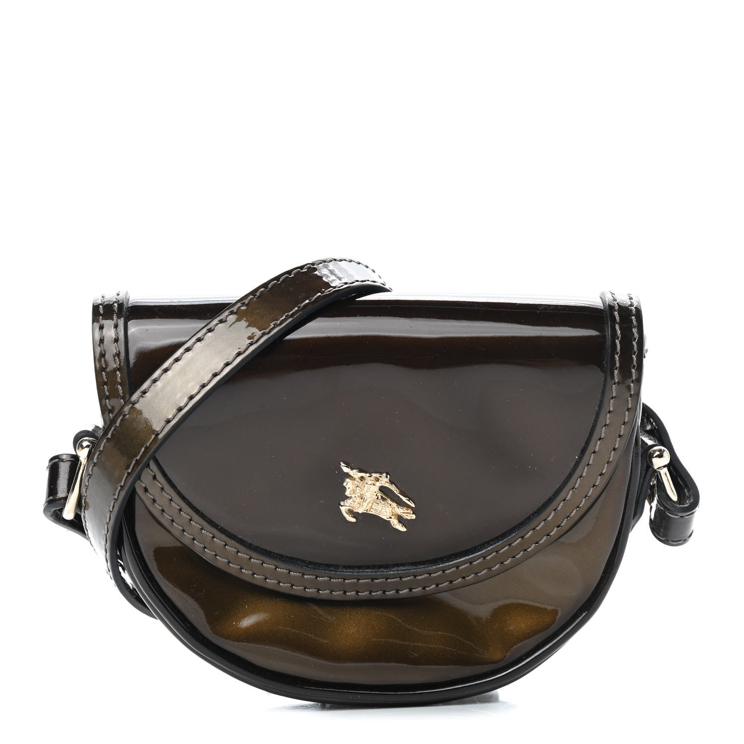 Burberry Patent Calfskin Georgie Mini Crossbody Bag Dark Nickel 1 of 8