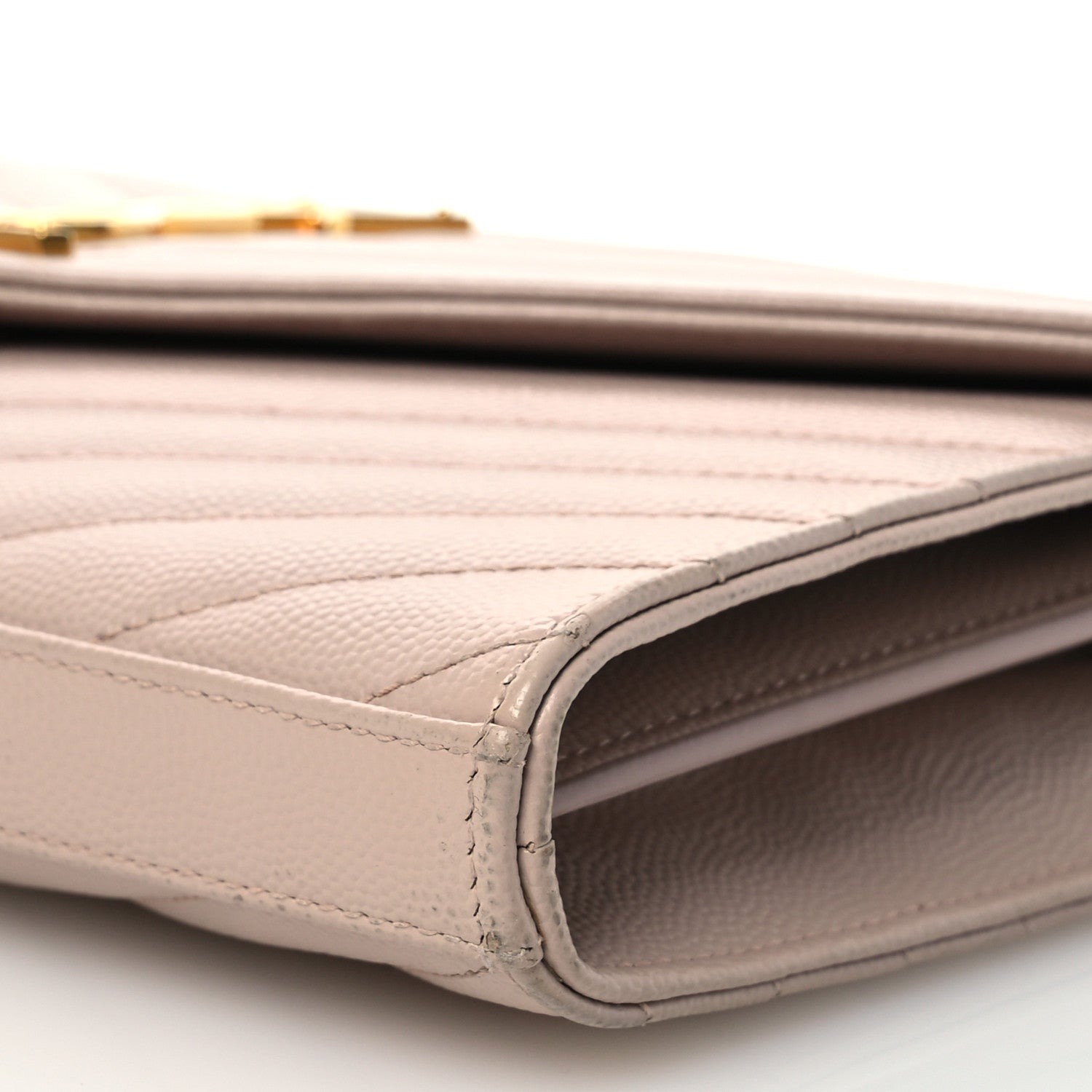 Saint Laurent Grain De Poudre Matelasse Chevron Cassandre Envelope Chain Wallet Dark Beige 11 of 15